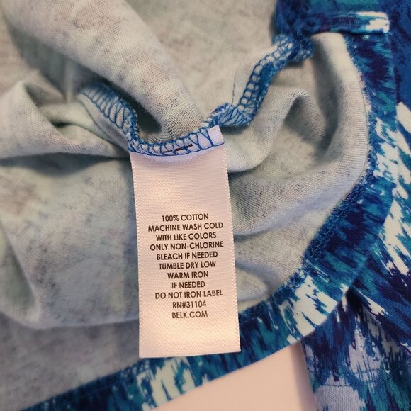 Kim Rogers Petite Blue Patterned 3/4 Sleeve V-Neck Cotton Top PM - Picture 6 of 7